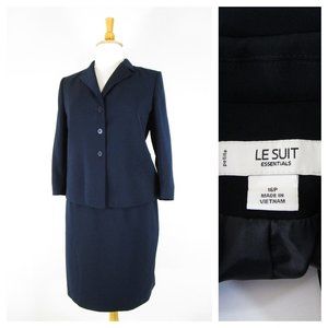 Le Suit Plus Size Petite Solid Black Skirt Suit 16P Formal Business Career